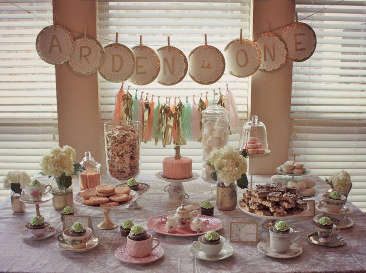 Ist birthday tea party themed table decor