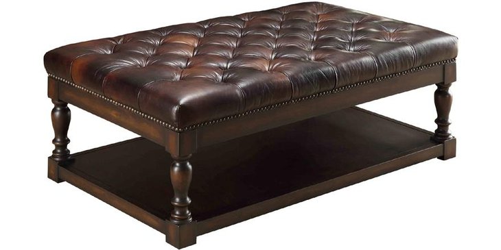 Leather Coffee Table and Ottoman in Rectangle Shape