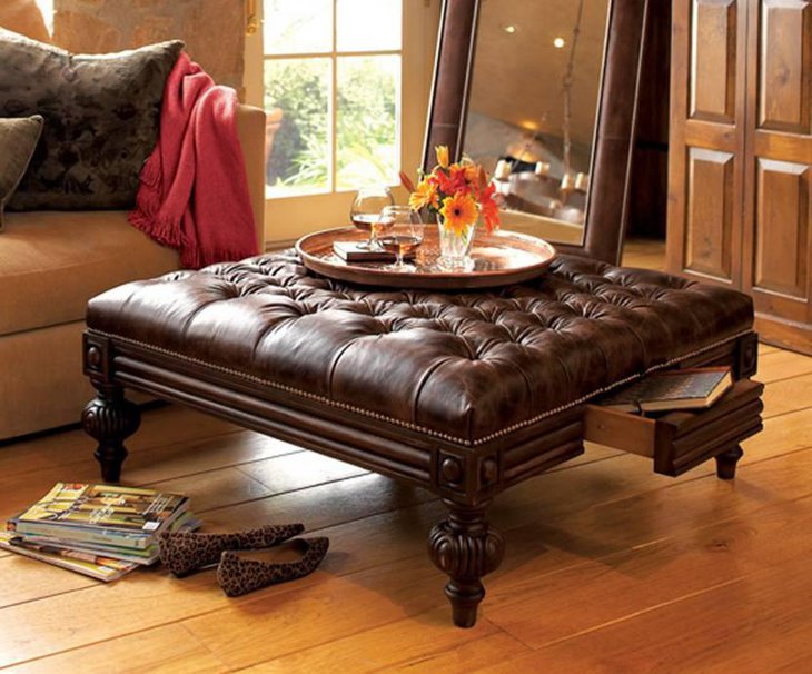 Leather Coffee Table Ottoman Style
