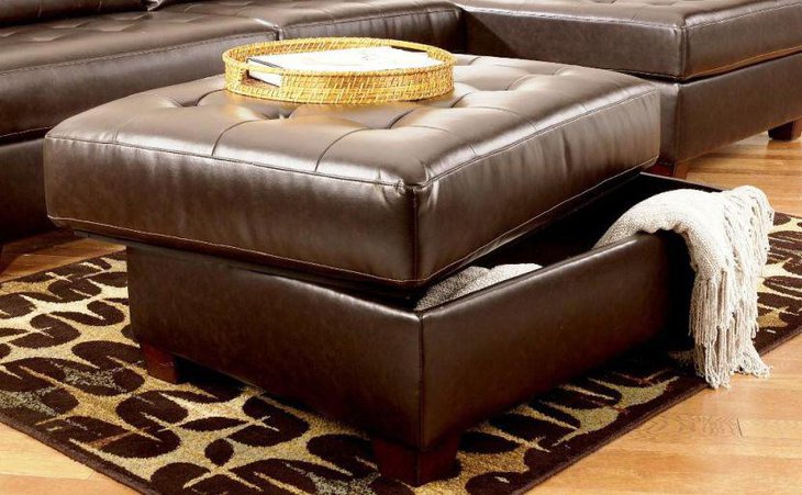 Leather ottoman coffee table with space for storage