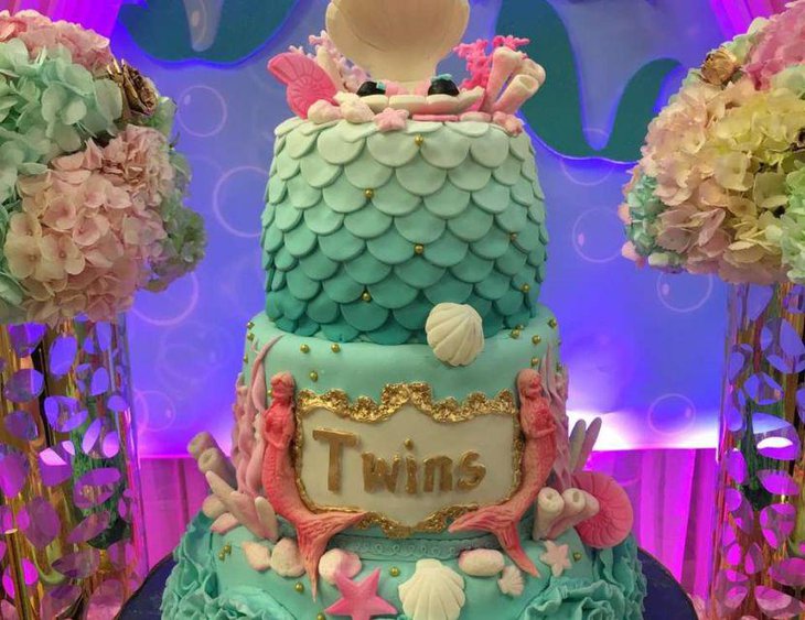 Little mermaid theme for a twin baby shower table