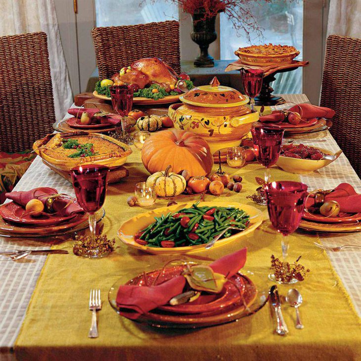 Lovely fall theme Thanksgiving table runner in yellow color