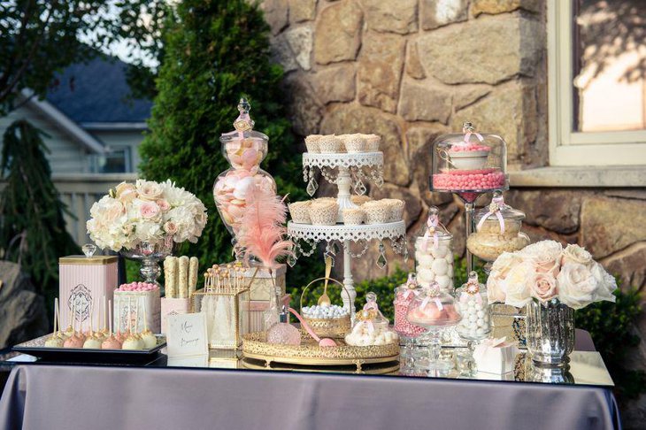 Lush French floral themed dessert table