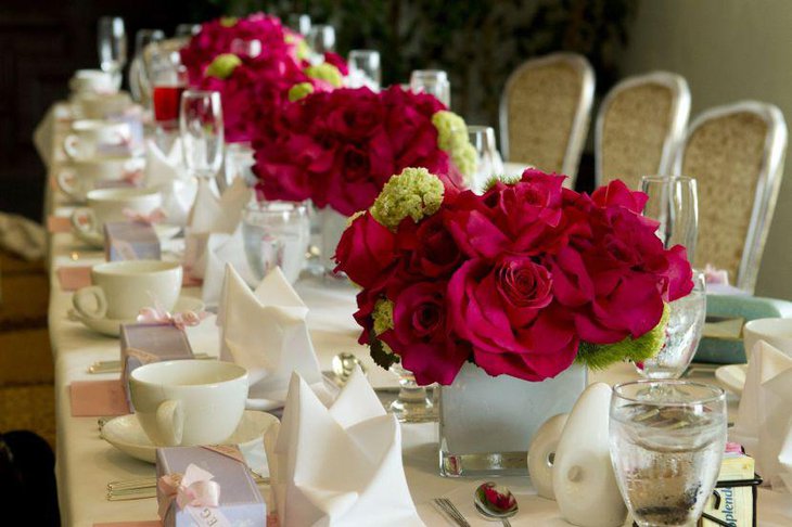 Luxury red floral centerpieces on Valentines table