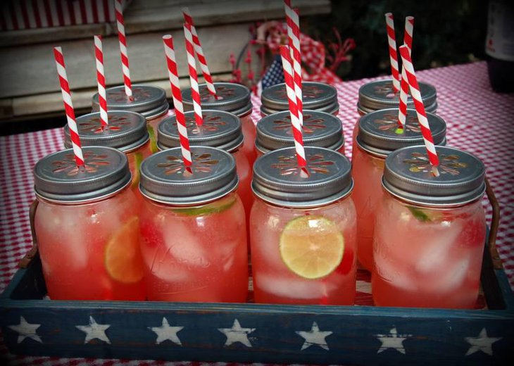 Mason jar drinking jars with cherry lemonade