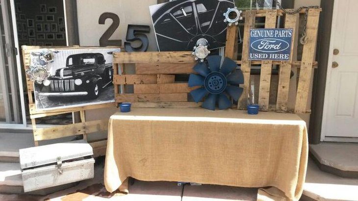 Mechanic themed adult birthday party table