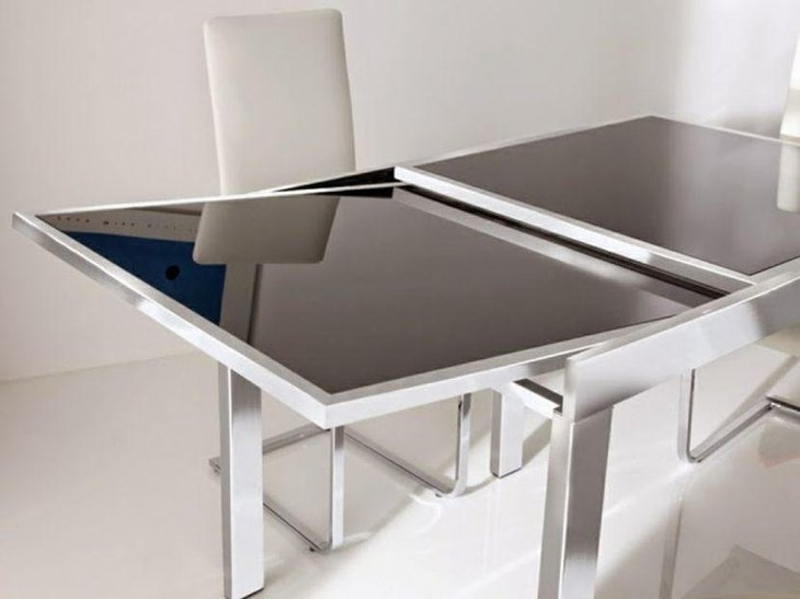 Metal Glass Extendable Dining Table For Small Spaces