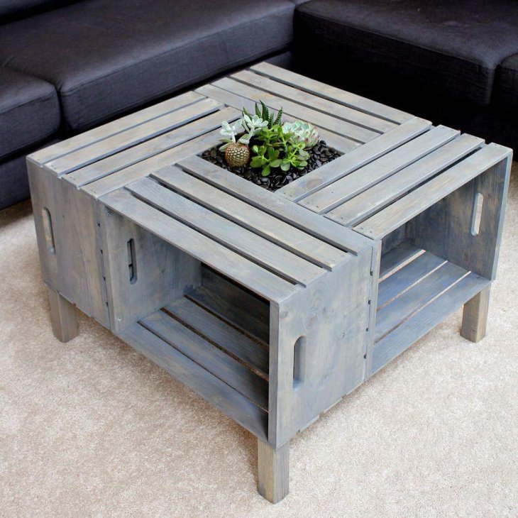 Modern DIY coffee table plan with crate