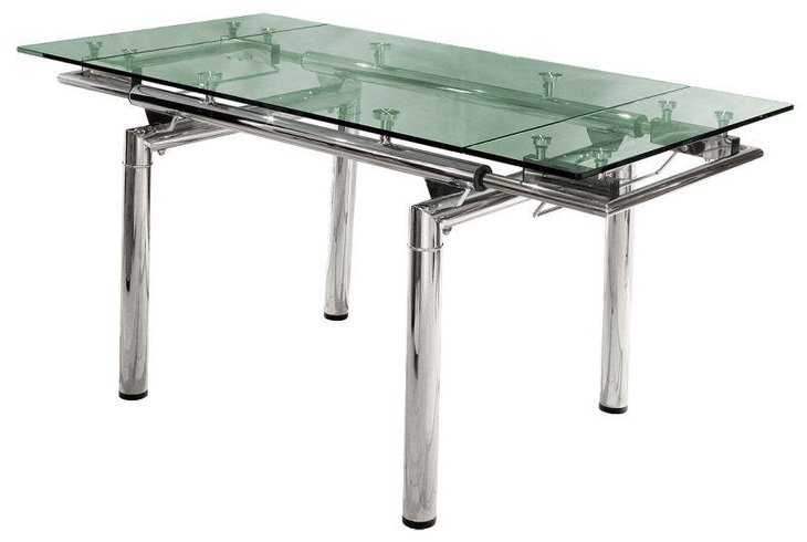 Modern Glass Top Extendable Dining Table With Stainless Steel Base