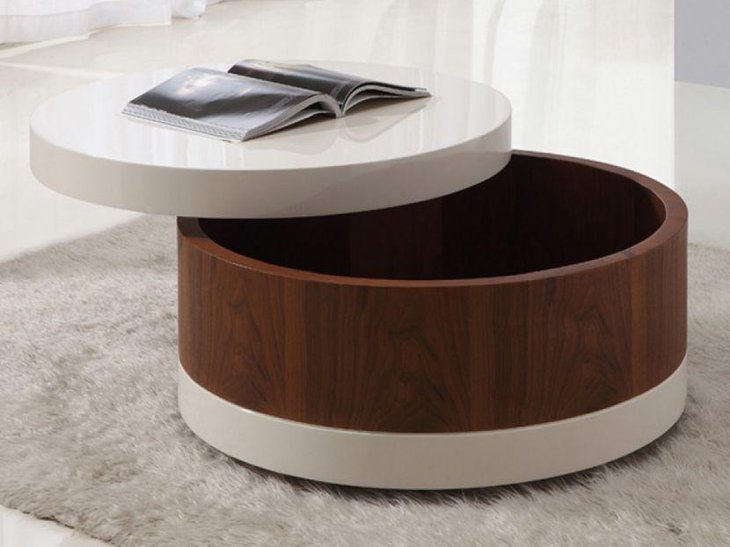 Modern round coffee table with storage space