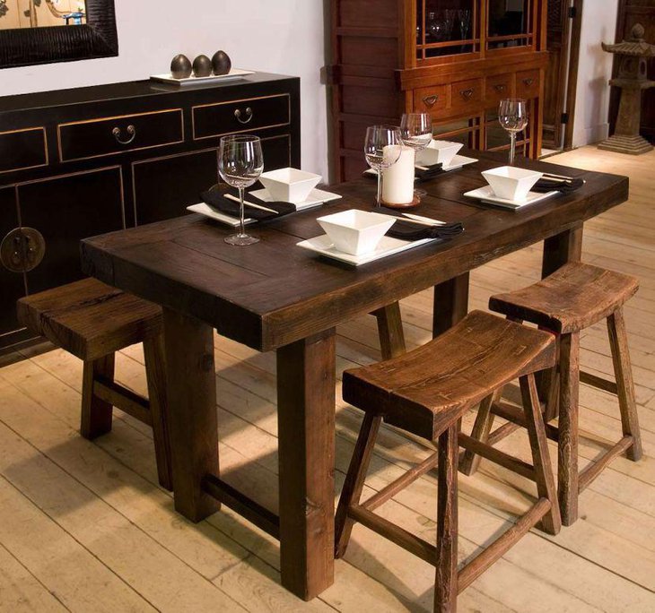 Narrow dining table in wood