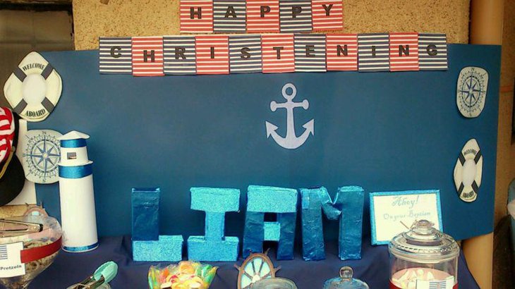 Nautical themed blue candy table