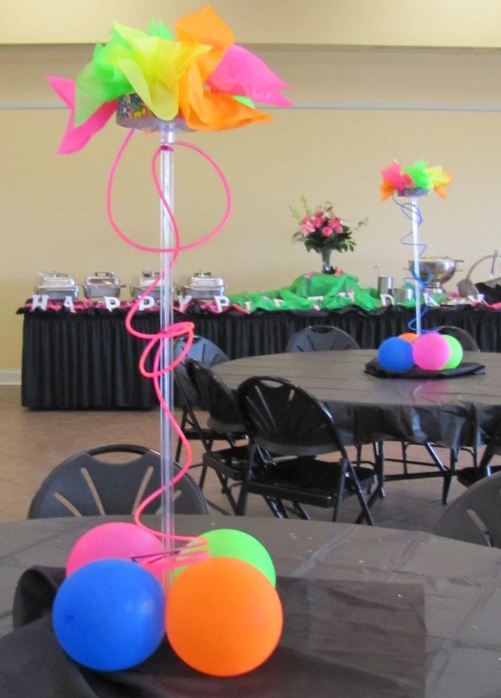 Neon inspired sweet 16 birthday table centerpieces