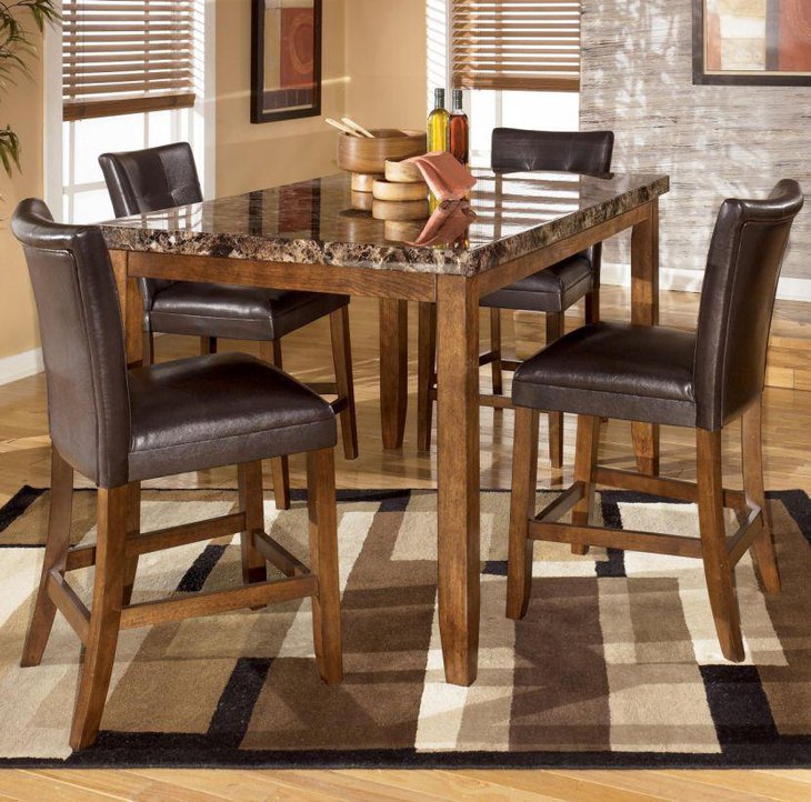 Oakwood dining table set with rectangular shaped granite table top