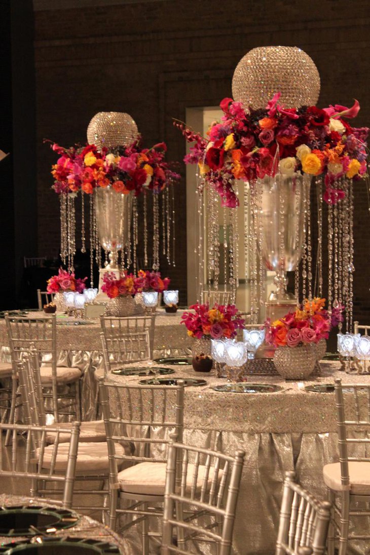 Opulent Wedding Centerpiece with Flowers and Crystal