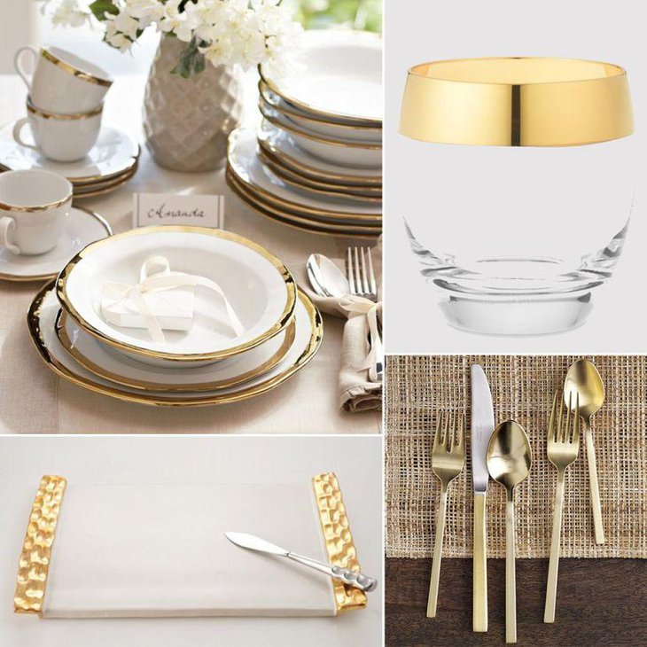 Oscar themed table decorations using golden rimmed accessories