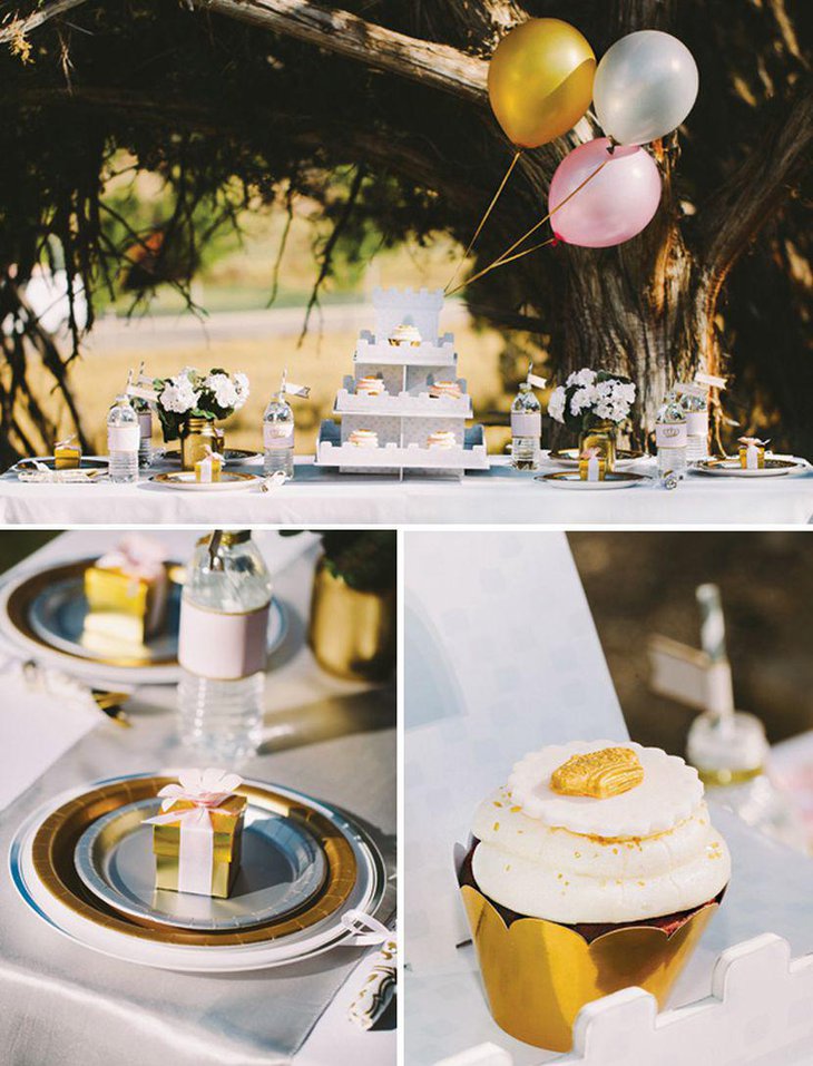 Outdoor 60th birthday party table decor with golden accents