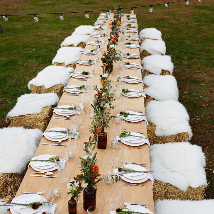 Outdoor rustic farm party table setting