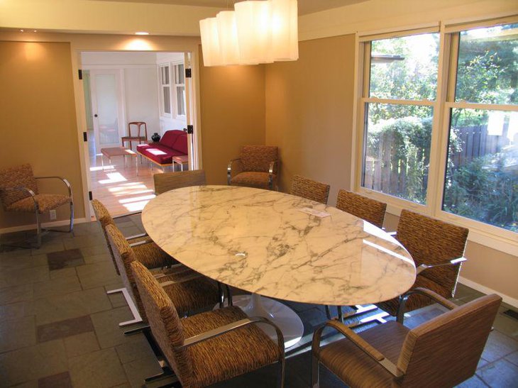 Oval white granite dining table