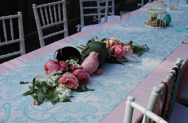 Paisely Printed Table Runner with Bird Centerpiece