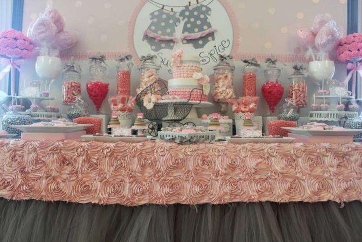 Pastel themed twin girls baby shower table