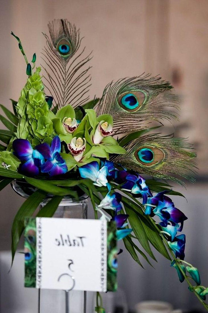 Peacock orchid wedding centerpiece