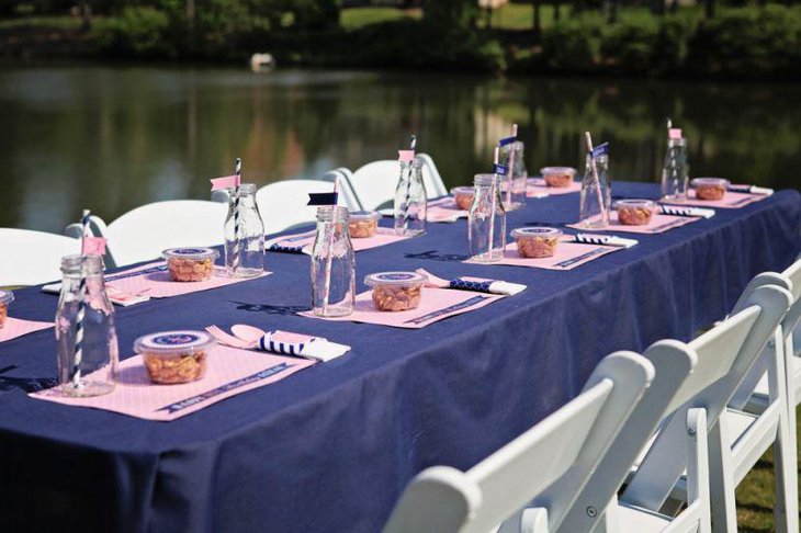 Pink and blue nautical themed baby shower table decor 1
