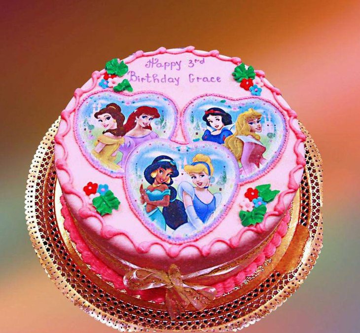 Pink Disney Princess birthday cake for girls