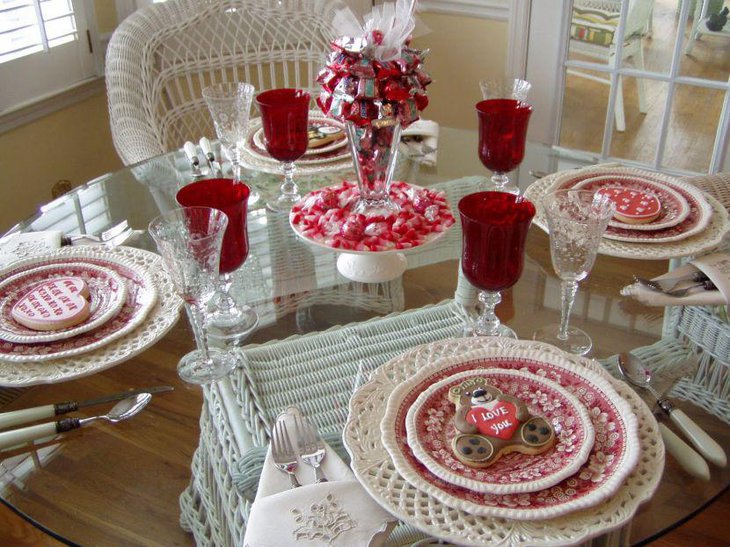 Pleasing Valentines table with red accents