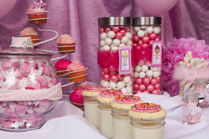Princess Dessert Table With Candies Filled In Jars