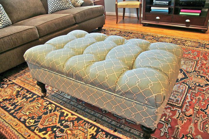 Printed Upholstered Coffee Table and Ottoman