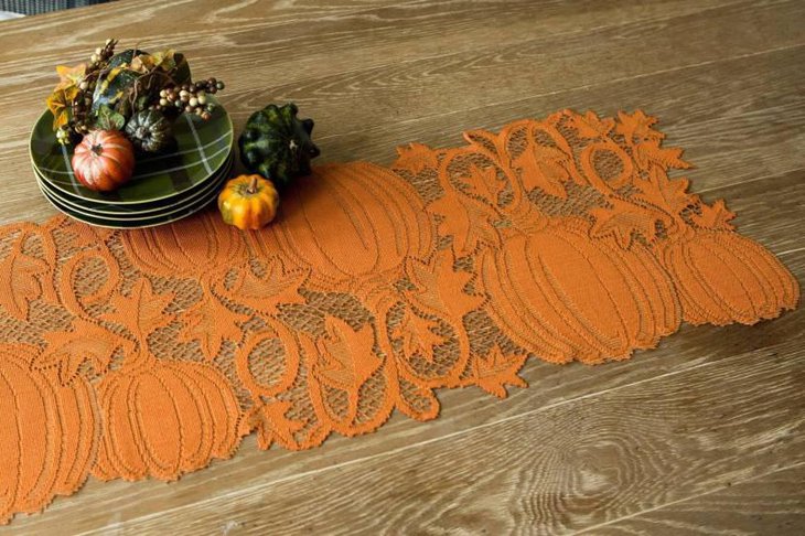 Pumpkin Cutout Lace Table Runner for Thanksgiving