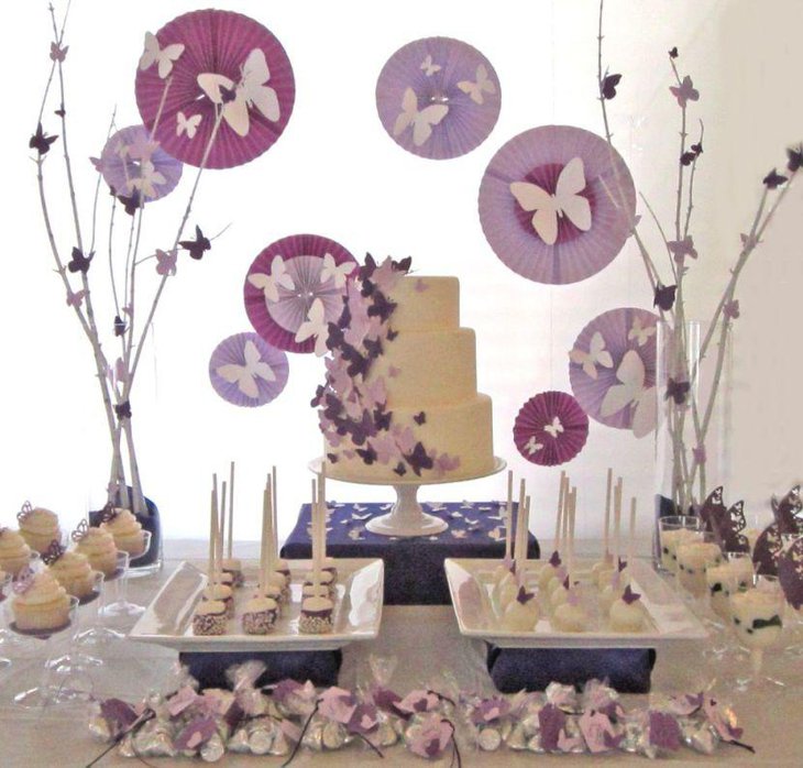Purple accented butterfly baby shower table