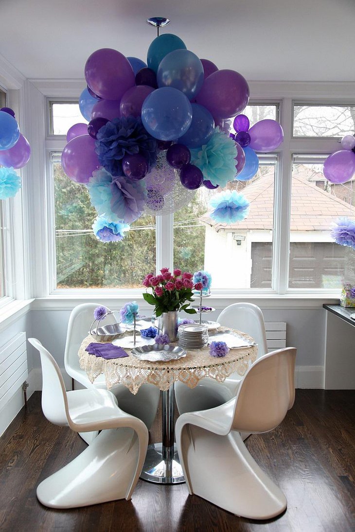 Purple Balloons and Pink Flowers Wedding Centerpiece
