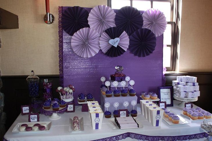 Purple Buffet Table Decor for Bridal Shower