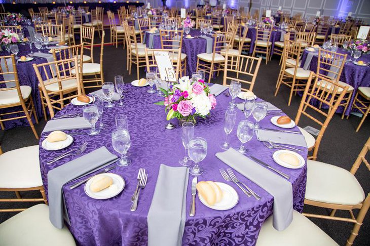 Purple Table Linen For Weddings with Lilies