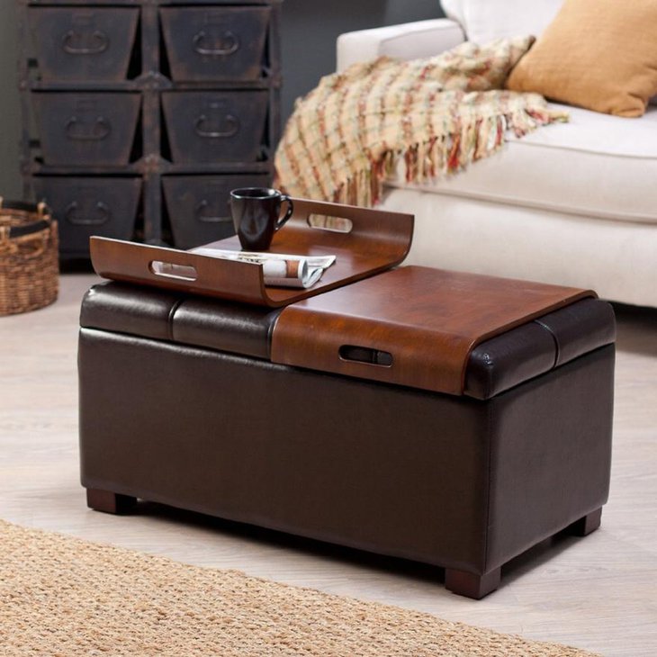 Rectangle Coffee Table and Ottoman with Trays