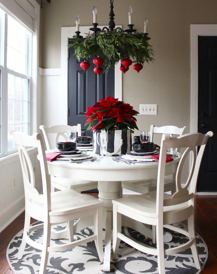 Red and stripes look trendy on this breakfast table