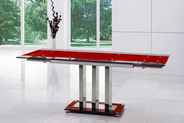 Red Expandable Glass Dining Table