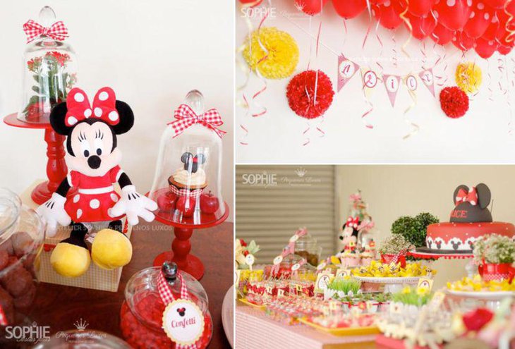 Red themed Minnie Mouse candy table decorations