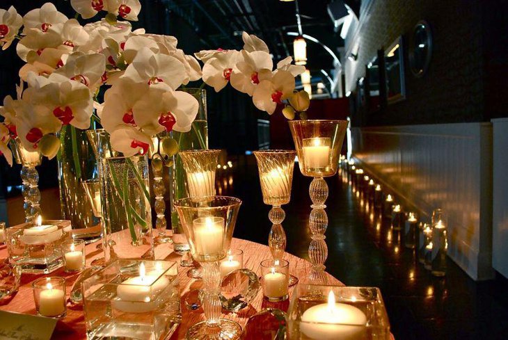 Romantic candle decorations on Valentines Table