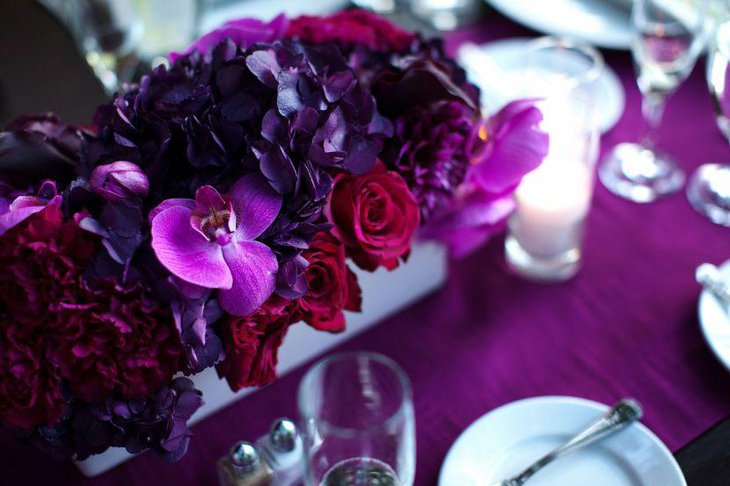 Romantic purple wedding flower centerpiece