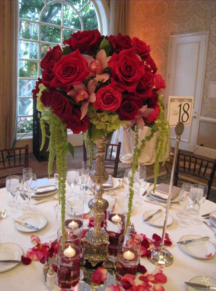 Rosy Red Wedding Reception Centerpeice