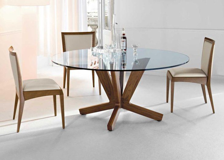 Round contemporary glass dining table set