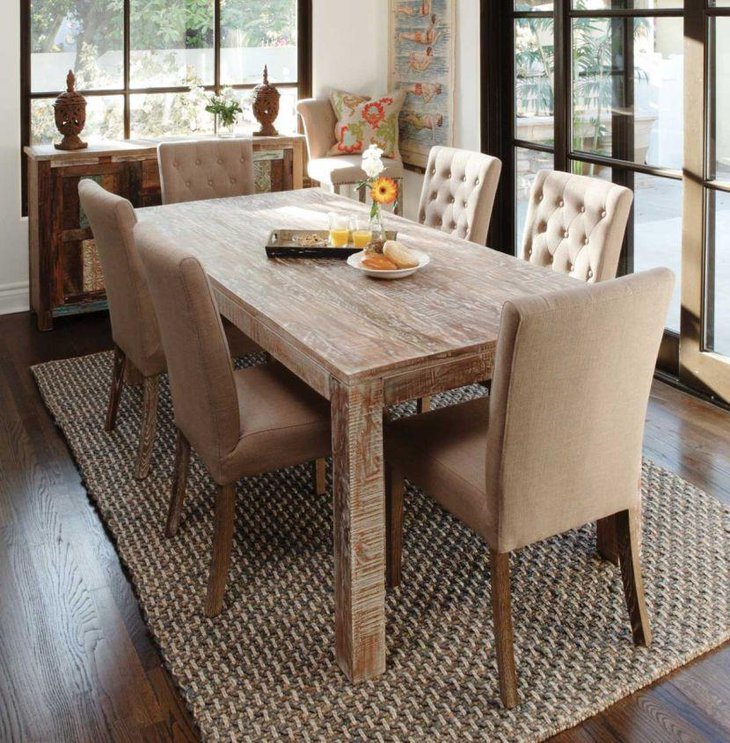 Rustic dining table with cream chairs