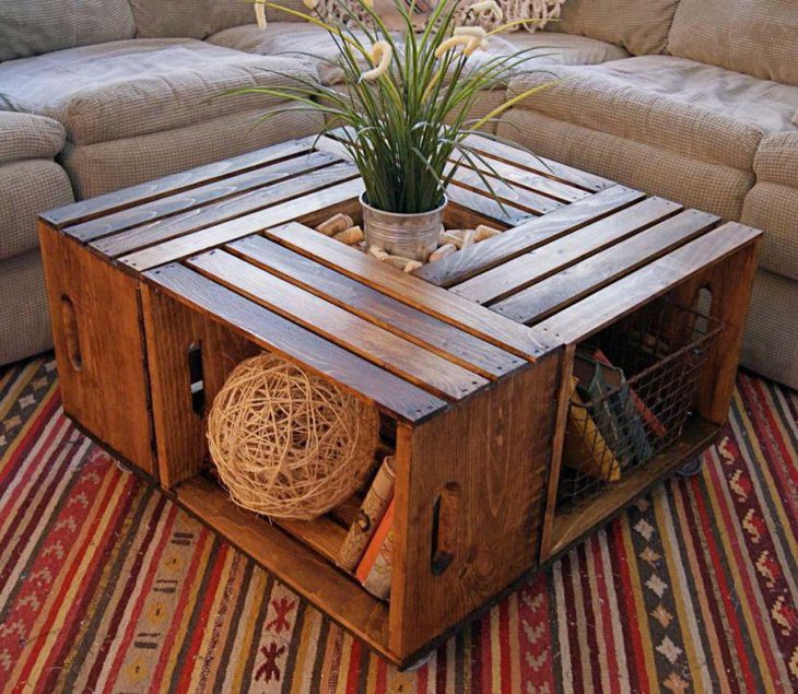 Rustic looking wooden coffee table with storage