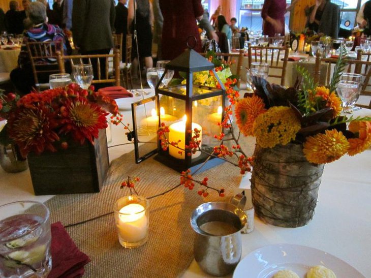 Rustic Wedding Table Ideas with candle lit centerpiece