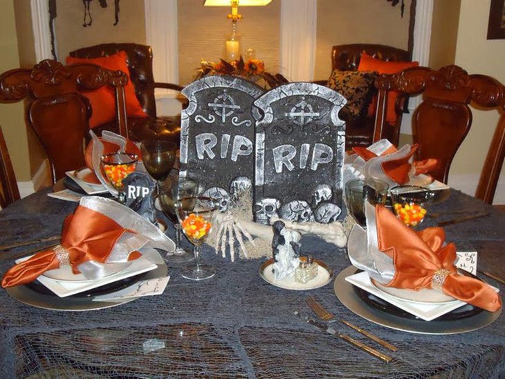 Scary graveyard centerpiece for Halloween table