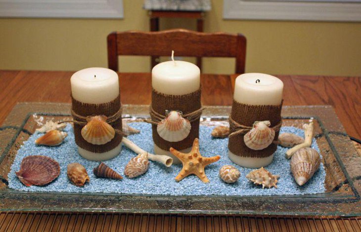 Sea shell candle holder centerpiece for dining table