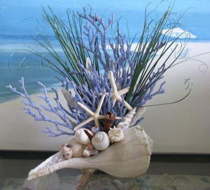 Seashell coral wedding table centerpiece